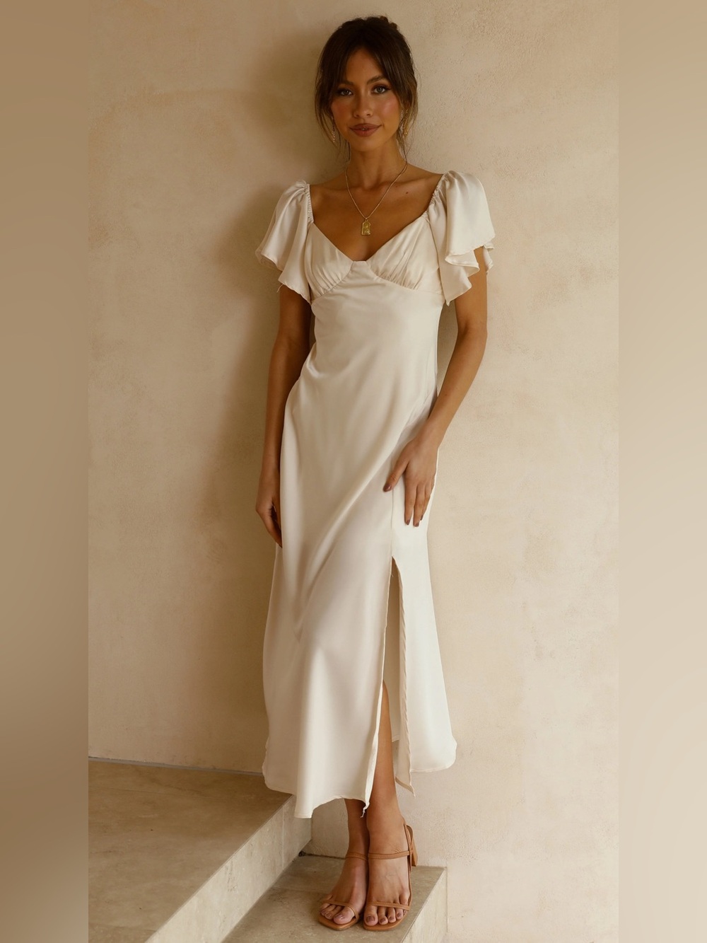 NWT Billy J Louisa Satin Midi Dress Ivory